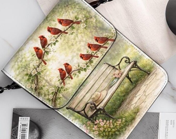 Cardinal Phone Purse Crossbody Bag, Red Cardinal Cell Phone Wallet for Women, Nature Bird Shoulder Bag, Small PU Leather Phone Purse, Gift