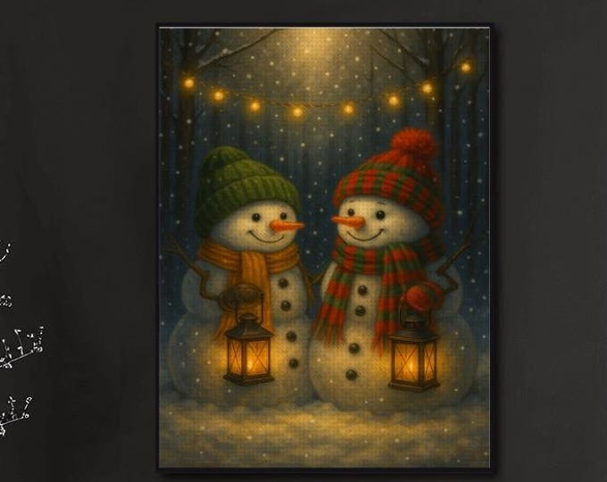 Snowman Diamond Painting Kit | Christmas DIY Craft Gift | Canvas | Winter Lantern Scene | Holiday Decor
