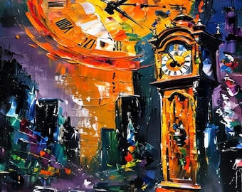 City Grandfather Clock Diamond Painting DIY Kit: 12x16, 16x20, 20x28