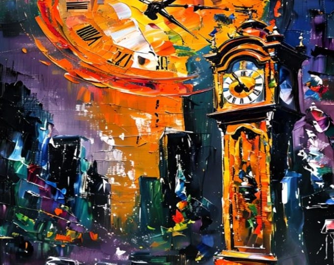 City Hands of Time Diamond Painting, DIY Art Kit, Grandfather Clock Craft, Vibrant Home Decor, Wall Art