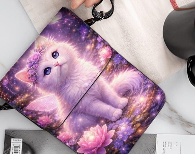 Kitten Cell Phone Purse Crossbody – Fantasy Galaxy Cat Phone Bag, Adjustable Shoulder Strap, PU Leather Mini Purse for Women