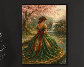 Fairytale Princess Diamond Painting Kit | Romantic Garden Woman Wall Art | Full Drill DIY Diamond Art Canvas | Cottagecore Fantasy Decor