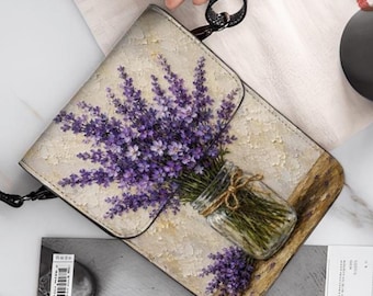 Lavender Purse Crossbody Bag, Lavender Flower Cell Phone Wallet, Cottagecore Floral Handbag, Purple Flower Purse, Garden Lover Gift
