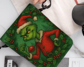 Mischievous, Grouch Time, Christmas, Cell Phone Purse, Shoulder Strap or Crossbody, Adjustable, fits 2 Phones, Phone Bag