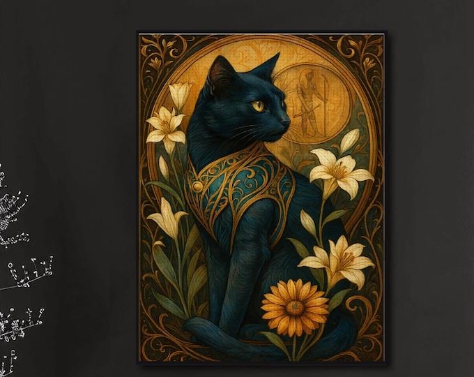 Black Cat Diamond Painting Kit | Floral Gothic Wall Art Canvas