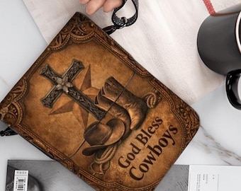 God Bless Cowboys Phone Purse Crossbody Bag, Western Christian Cell Phone Wallet for Women, Cowboy Boot Cross Purse, Rustic Country Shoulder