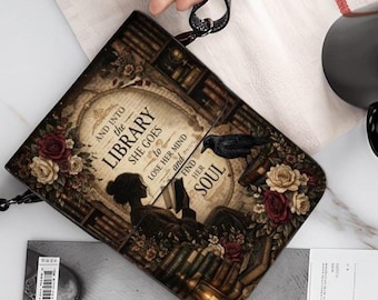 Library Cell Phone Purse, Dark Academia Literary Design, Book Lover Bag