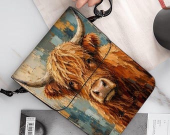 Highland Cow Phone Purse Crossbody Bag, Rustic Farmhouse Cell Phone Wallet, Country Cow Shoulder Bag, Farm Animal Gift for Women