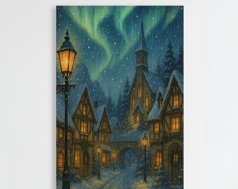 Northern Lights Diamond Painting Kit • Aurora Sky Fantasy Village