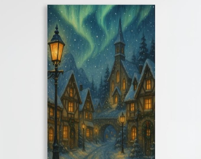 Northern Lights Diamond Painting Kit • Aurora Sky Fantasy Village