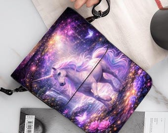 Unicorn Cell Phone Purse, Galaxy Crossbody Phone Bag for Women, Small PU Leather Shoulder Bag, Fantasy Art Phone Wallet, Magical Gift