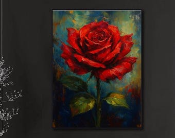 Red Rose Diamond Painting Kit | Floral DIY Diamond Art | Romantic Flower Wall Decor | Full Drill Craft Kit | Botanical Gift