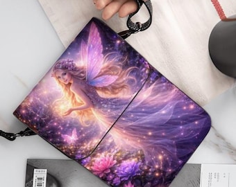 Fairy Cell Phone Purse Crossbody – Fantasy Goddess Phone Bag, Galaxy Fairy Art, Adjustable Shoulder Strap, PU Leather Mini Purse