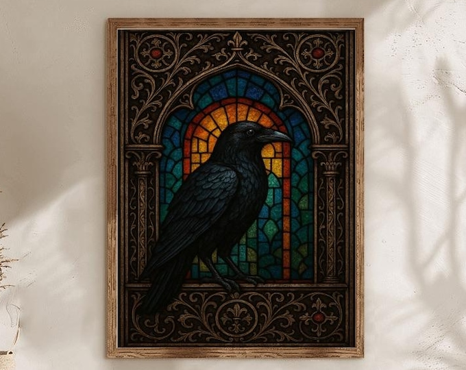 Stained Glass Raven Diamond Painting Kit | Gothic Crow Wall Art (Full Drill)