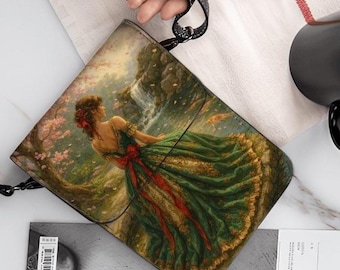 Victorian Lady Cell Phone Purse, Vintage Garden Crossbody Phone Bag for Women, Koi Pond, Cherry Blossoms, Romantic Art Phone Wallet, Gift