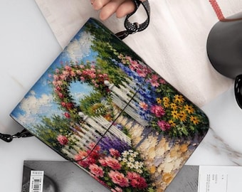 Floral Garden Cottage Phone Purse, PU Leather Crossbody Shoulder Bag