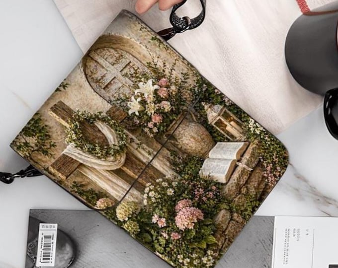Christian Floral Phone Purse Crossbody Bag, Faith Inspired Cell Phone Wallet, Rustic Cottage Religious Shoulder Bag, Inspirational Gift