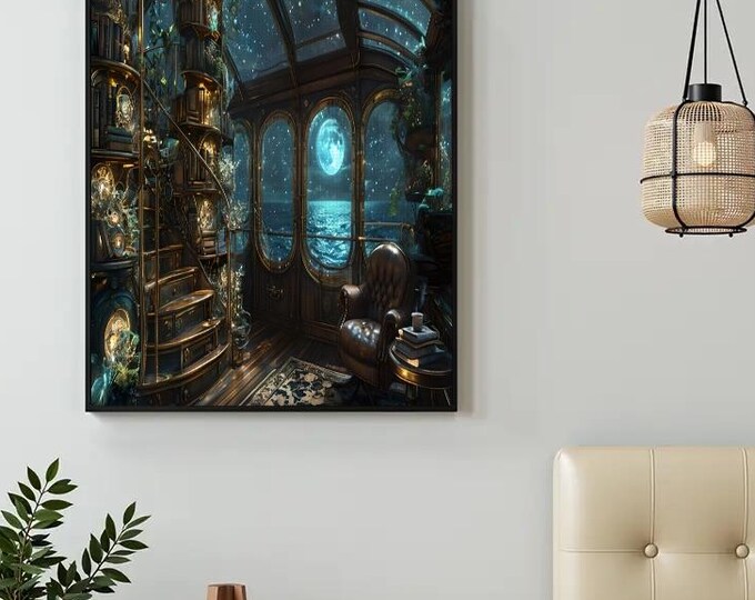 Ocean Sailor View, DIY Diamond Painting, Library garden night sky view from Ship with Full Moon View, Diamonds Art Craft Kit