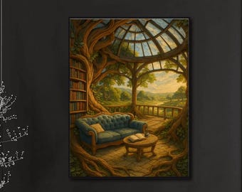 Cozy Reading Nook Diamond Painting Kit | Library Treehouse DIY Diamond Art | Fantasy Room Wall Decor | Relaxing Craft Kit | Book Lover Gift