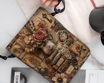 Vintage Floral Phone Purse Crossbody Bag, Cottagecore Book Lover Cell Phone Wallet, Antique Botanical Shoulder Bag, Romantic