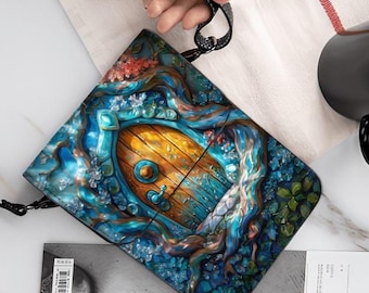 Turquoise Secret Door Cell Phone Purse: Leather Crossbody Bag