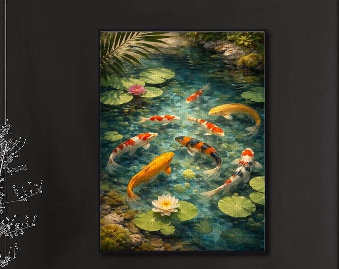 Koi Fish Diamond Painting Kit | Japanese Pond Wall Art | Full Drill DIY Diamond Art Canvas | Relaxing Craft Gift