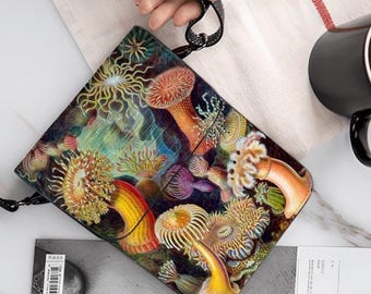 Sea Creatures Cell Phone Purse: Ernest Haeckel Vintage Art, Adjustable Crossbody