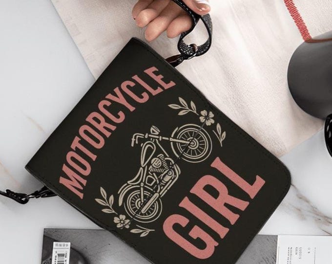 Motorcycle Girl Cell Phone Purse, Pink Faux Leather Crossbody Bag