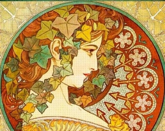 Alphonse Mucha Diamond Painting Kit: Ivy Composition Vintage Art