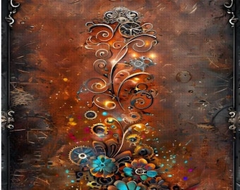 Steampunk Floral Diamond Painting Kit, DIY Copper Mechanical Flowers, 16x20