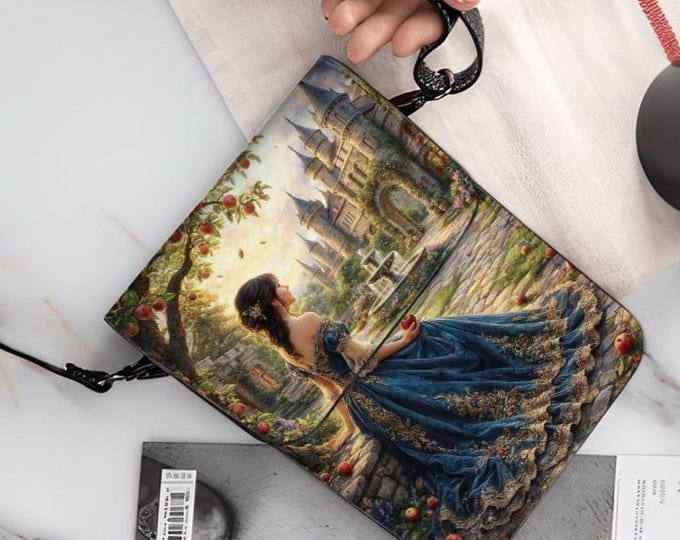 Cottagecore Cell Phone Purse Crossbody – Medieval Fantasy Woman Phone Bag, Fairytale Castle Art, Adjustable Shoulder Strap, PU Leather Purse