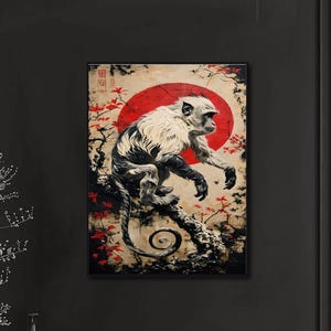 Red Sun Monkey Diamond Painting Kit • Asian Vintage Look