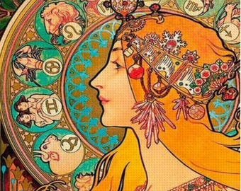 Alphonse Mucha Zodiac Diamond Painting Kit: Vintage Art Nouveau DIY Craft