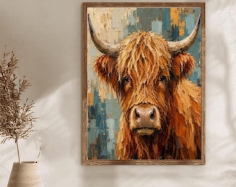 Highland Cow Diamond Painting Kit, Rustic Farmhouse Wall Art, Country DIY Craft
