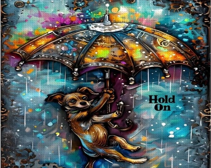 Diamond Painting, Dog, Girl, Steampunk Scene With Playful Dog or Girl And Umbrella, Diamond Paintings, DIY, 16”x20”, Art Kit, Customize