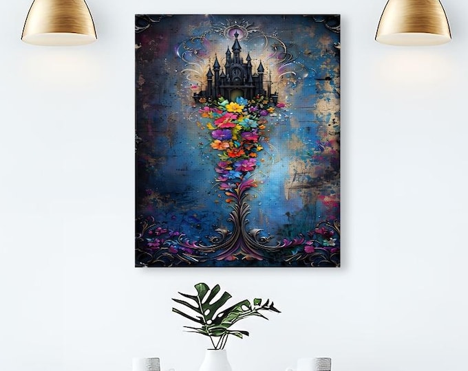 Castle, Vibrant Flowers, Diamond Paintings, DIY, 16”x20”, Diamond Art, Diamond Kit, Diamond Painting Kit, Fantasy, Gothic, Disney, Art Kit