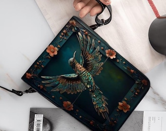 Floral Bird Leather Cell Phone Purse: Crossbody Bag with Adjustable Strap