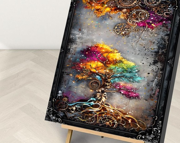 Steampunk Tree Paint by Numbers Kit: Framed Canvas Art with Stand