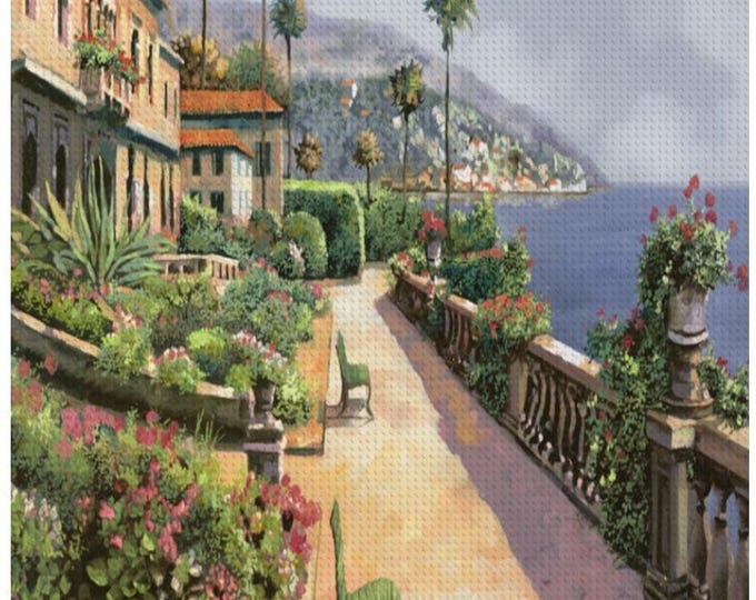 Sea View, DIY Diamond Painting, Guido Borelli Bella Amalfi Design, Vintage Antique Art Design on Diamond Art, Full Kit, Free Shipping