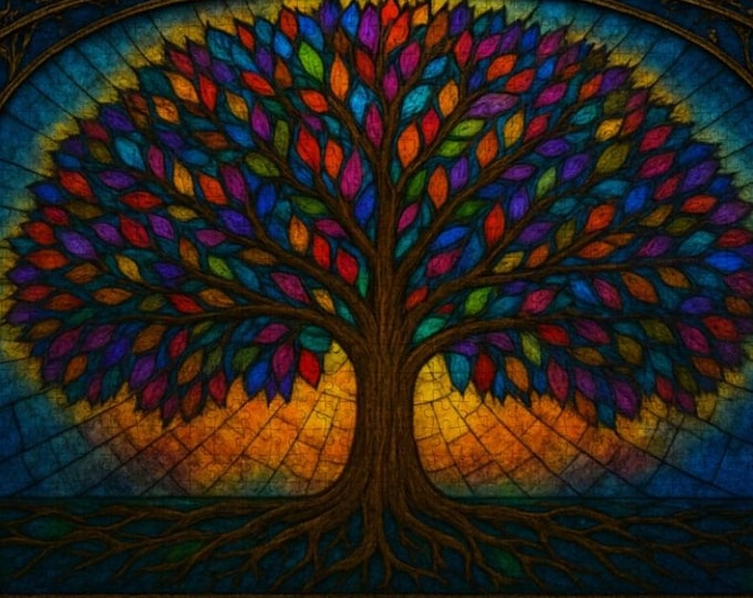 Colorful Tree, William Morris Style Wooden Jigsaw | Tree of Life Arts & Crafts Puzzle | 500 or 1000 Pieces | UV Printed Oak Wood | Gift