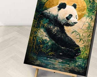 Panda Paint by Numbers Kit for Adults: Bamboo Riverside Scene