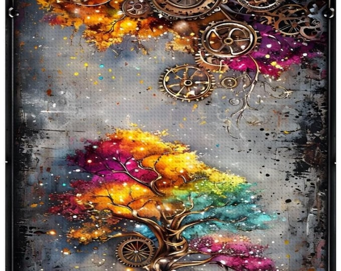Diamond Painting, Tree, Steampunk, Colorful, 2 Designs, Diamond Paintings, DIY, 16”x20”, Diamond Art, Art Kit, Nature, Customized, Original