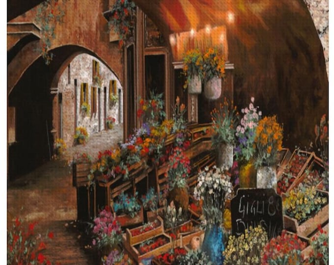 DIY Diamond Painting Kit, Vintage Art, Il Mercato Dei Fiori #1 By Guido Borelli, Antique Artwork Design, Marketplace, Storefront, European