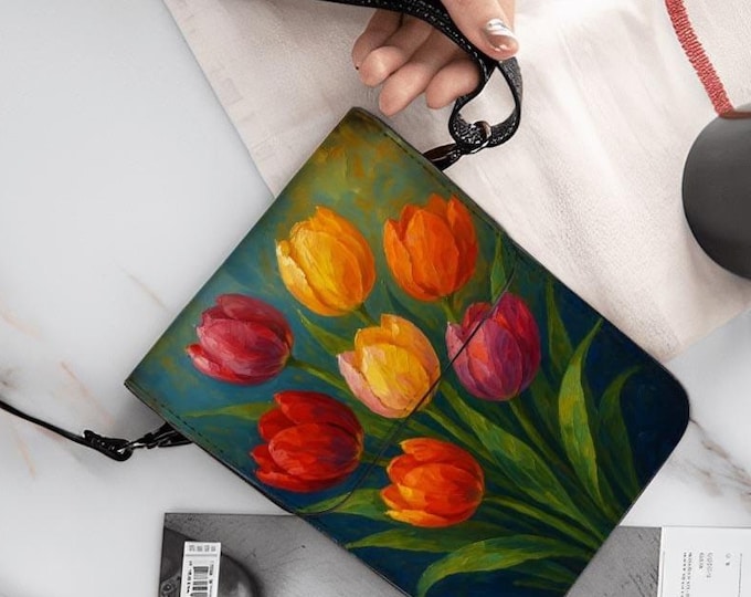 Floral Tulip Crossbody Phone Purse, PU Leather Travel Bag