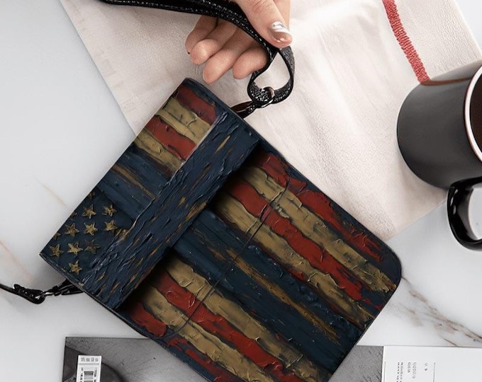American Flag Cross Phone Purse: Faux Leather Crossbody Wallet
