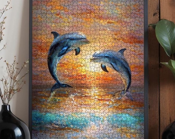 Dolphins at Sunset Wooden Jigsaw Puzzle - Family Activity (500 or 1000 Pieces)