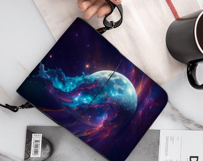 Galaxy Cell Phone Purse Crossbody – Cosmic Space Phone Bag, Adjustable Shoulder Strap, PU Leather Mini Purse for Women