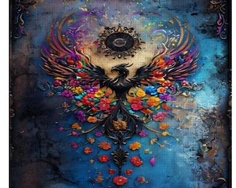 Diamond Painting, Phoenix, Vibrant, Flowers, Gothic, Diamond Paintings, Diamond Art Kit, Diamond Painting Kit, Original Design