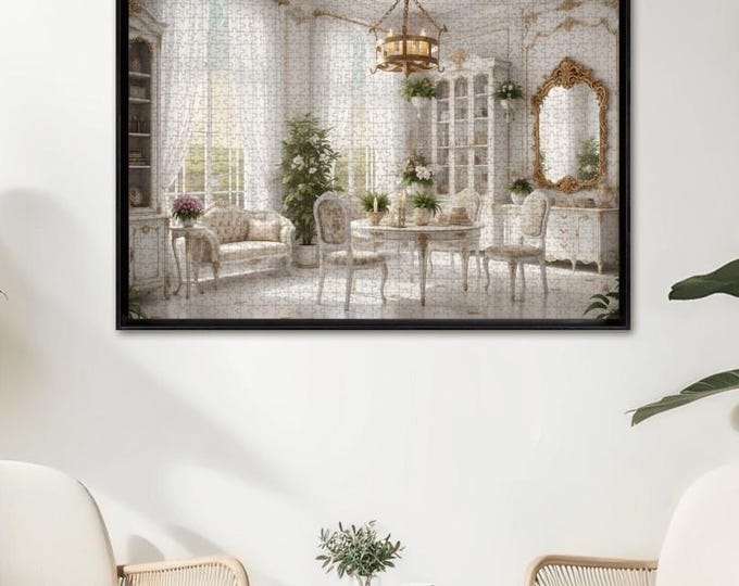 Conservatory Wooden Jigsaw Puzzle – Elegant White Garden Room Art