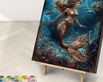 Steampunk Mermaid Paint by Numbers Kit: Framed Adult Craft, DIY Home Decor